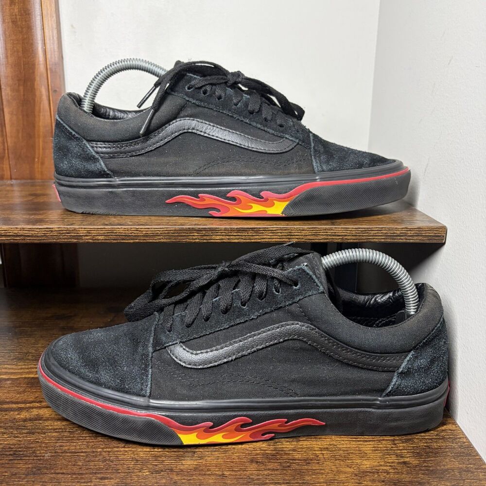 Vans Ward Flame Skate Shoes Black Red Yellow Low Top 500714 Mens 9